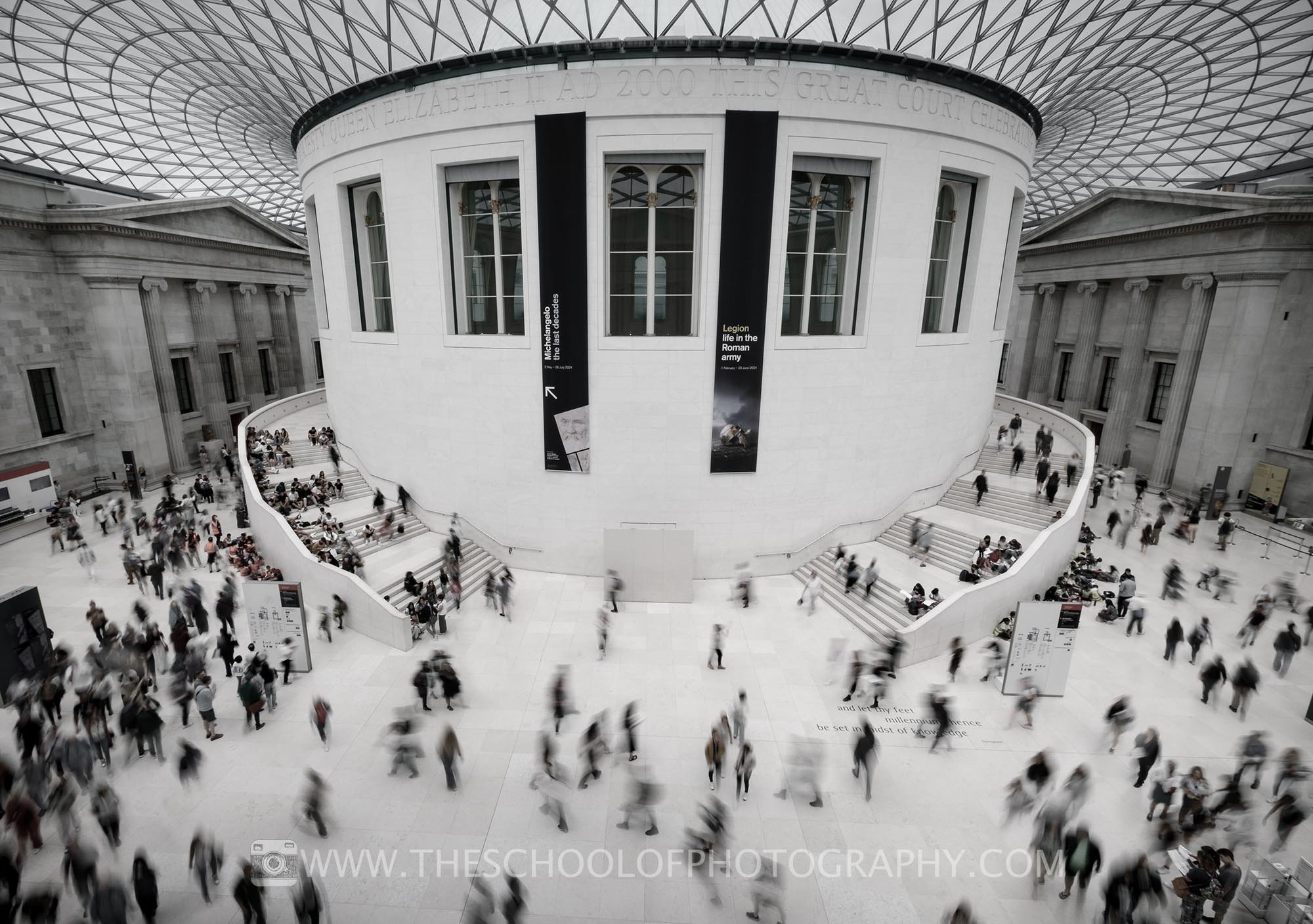 Inside a busy museum